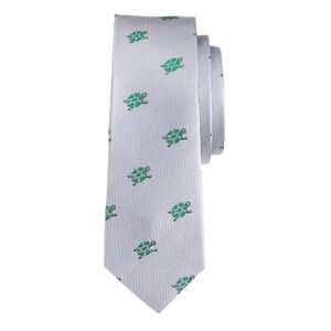 NWT J. Crew Crewcuts Elegant Gray Tie with Green Turtle Pattern